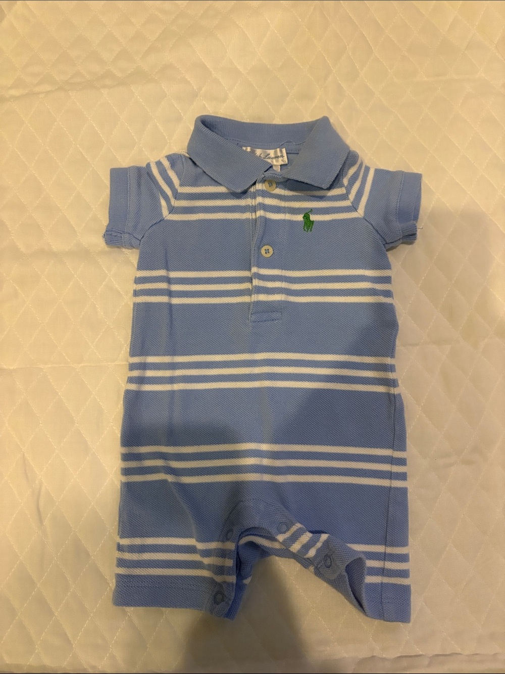 Ralph Lauren Blue and White Striped Polo One-Piece Bodysuit